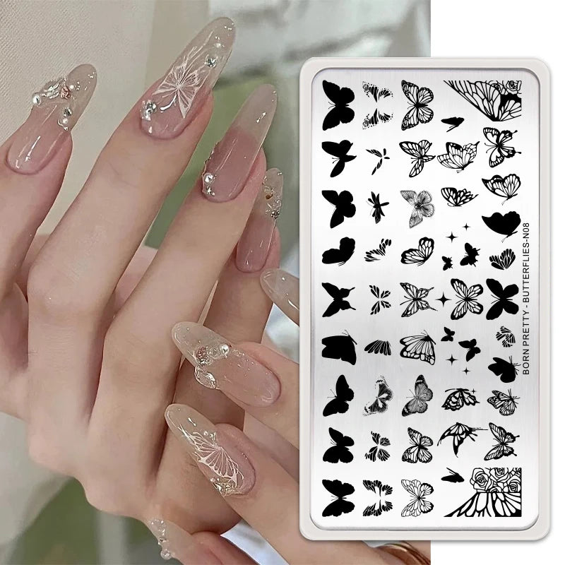 BORN PRETTY Church Window Nail Stamping Plates Butterfly Necklace Floral Line Nail Art Templates Printing Image