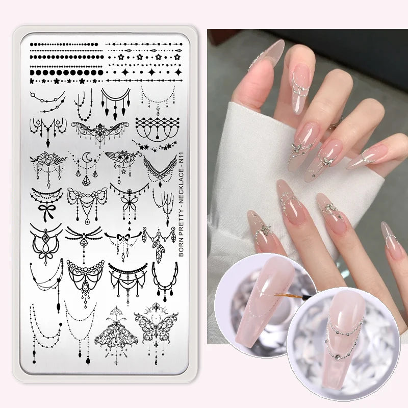 BORN PRETTY Church Window Nail Stamping Plates Butterfly Necklace Floral Line Nail Art Templates Printing Image