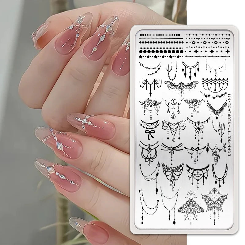 BORN PRETTY Church Window Nail Stamping Plates Butterfly Necklace Floral Line Nail Art Templates Printing Image