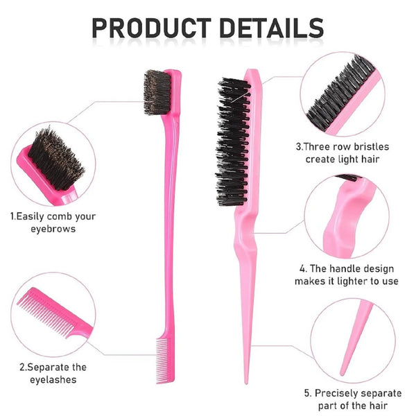 3Pcs Slick Back Hair Brush Set Teasing Hair Brush
