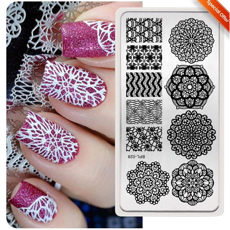 BORN PRETTY Church Window Nail Stamping Plates Butterfly Necklace Floral Line Nail Art Templates Printing Image