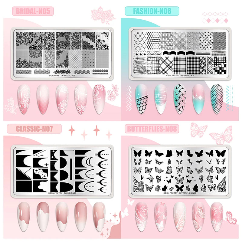 BORN PRETTY Church Window Nail Stamping Plates Butterfly Necklace Floral Line Nail Art Templates Printing Image