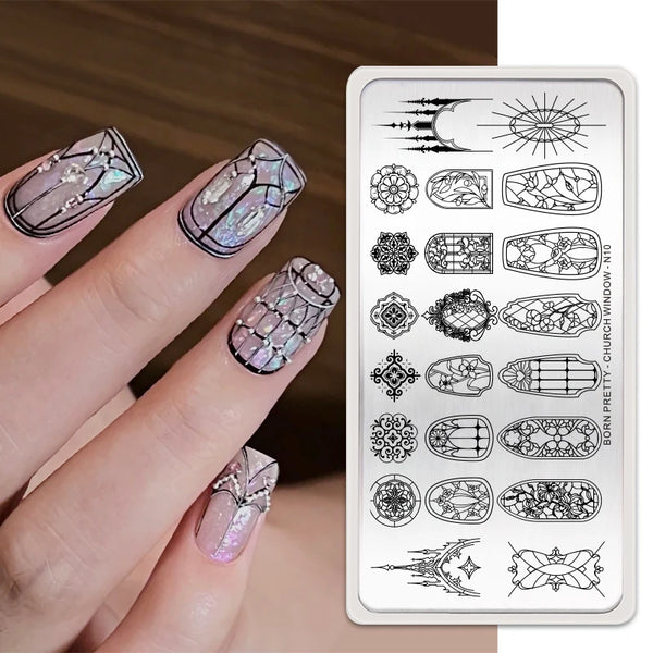 BORN PRETTY Church Window Nail Stamping Plates Butterfly Necklace Floral Line Nail Art Templates Printing Image