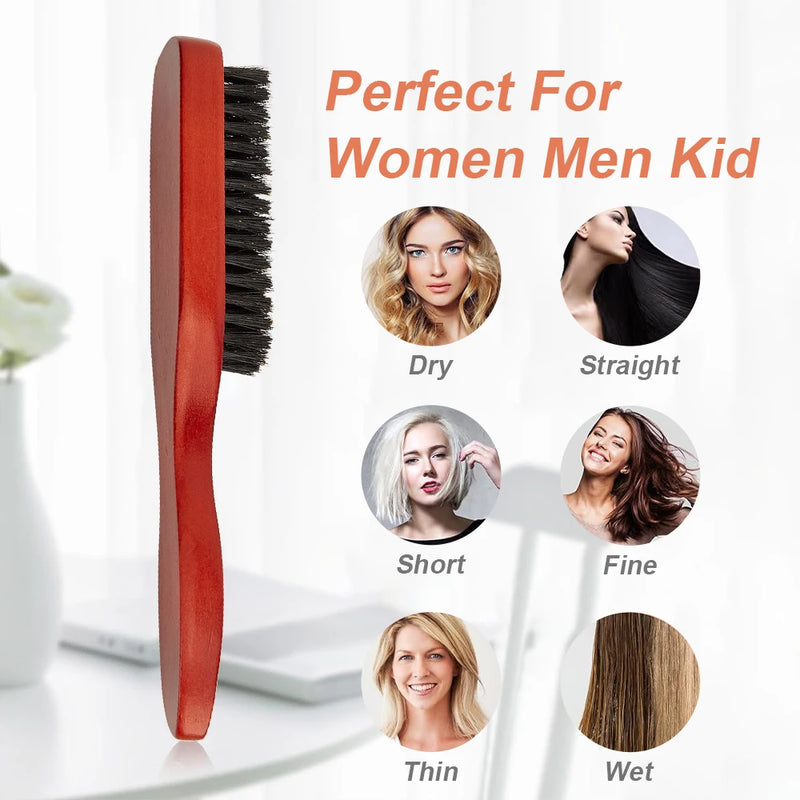 New Arrival Hair Brush Wood Handle Boar Bristle Beard Comb