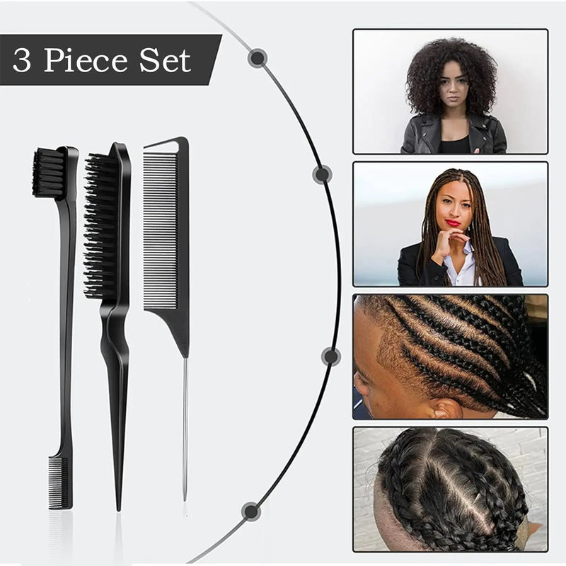 3Pcs Slick Back Hair Brush Set Teasing Hair Brush