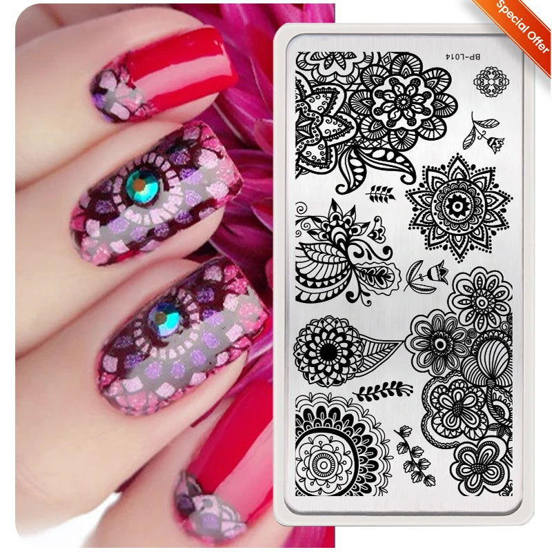 BORN PRETTY Church Window Nail Stamping Plates Butterfly Necklace Floral Line Nail Art Templates Printing Image