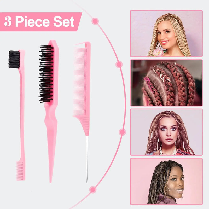 3Pcs Slick Back Hair Brush Set Teasing Hair Brush