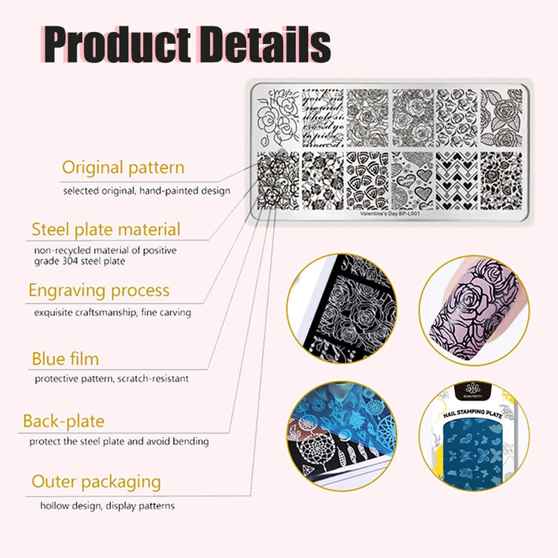 BORN PRETTY Church Window Nail Stamping Plates Butterfly Necklace Floral Line Nail Art Templates Printing Image