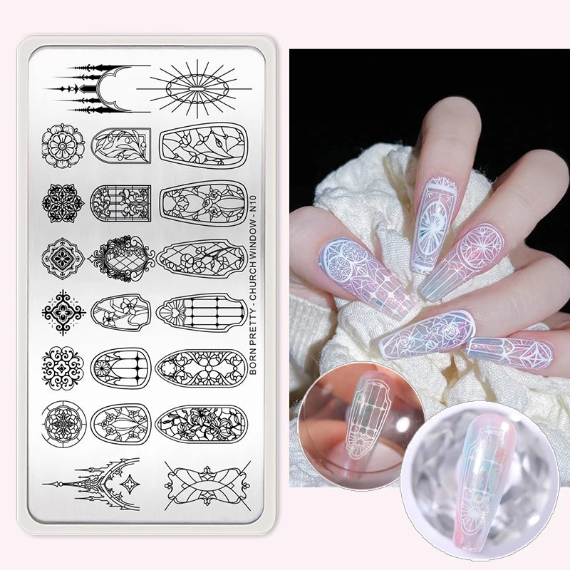 BORN PRETTY Church Window Nail Stamping Plates Butterfly Necklace Floral Line Nail Art Templates Printing Image
