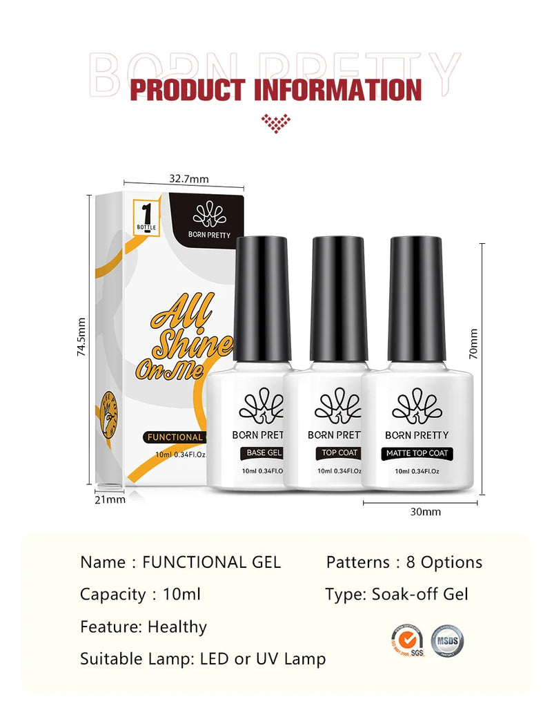BORN PRETTY 10ml Base Gel Top Coat Rubber Gel Reinforcement Gel