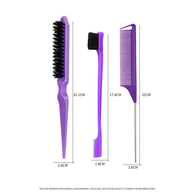 3Pcs Slick Back Hair Brush Set Teasing Hair Brush