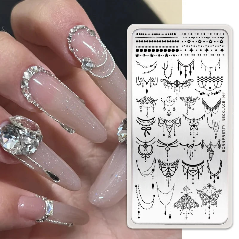 BORN PRETTY Church Window Nail Stamping Plates Butterfly Necklace Floral Line Nail Art Templates Printing Image