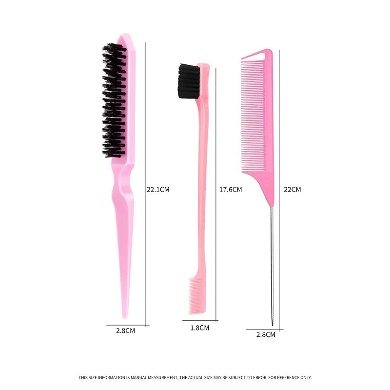 3Pcs Slick Back Hair Brush Set Teasing Hair Brush