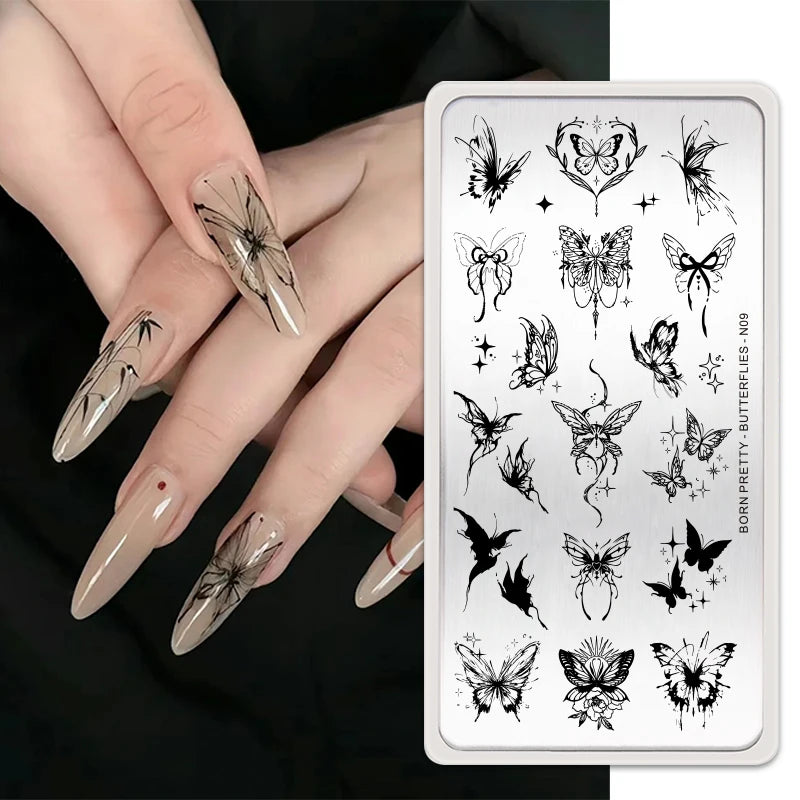 BORN PRETTY Church Window Nail Stamping Plates Butterfly Necklace Floral Line Nail Art Templates Printing Image
