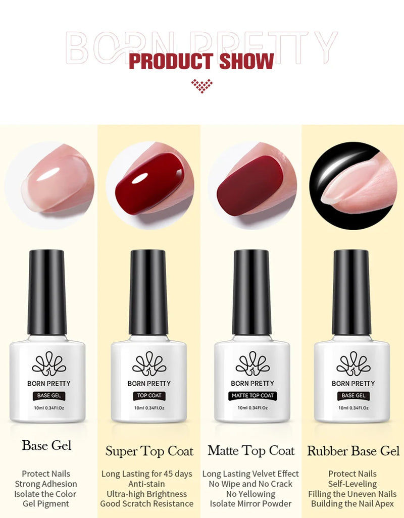 BORN PRETTY 10ml Base Gel Top Coat Rubber Gel Reinforcement Gel