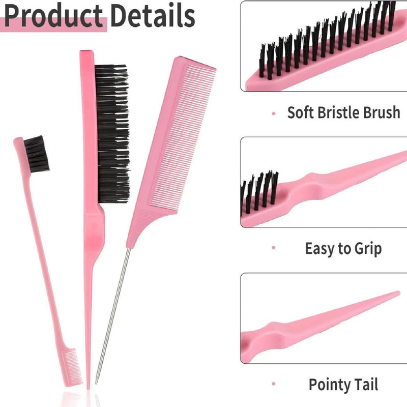 3Pcs Slick Back Hair Brush Set Teasing Hair Brush